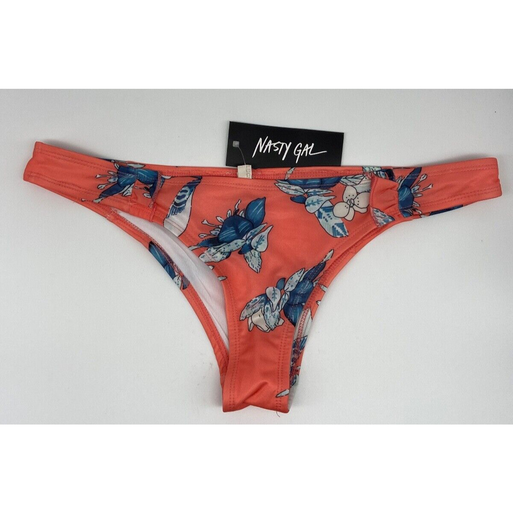 NWT Nasty Gal Bikini Bottoms Women's Sz Large Coral Floral Ruffle Trim‎